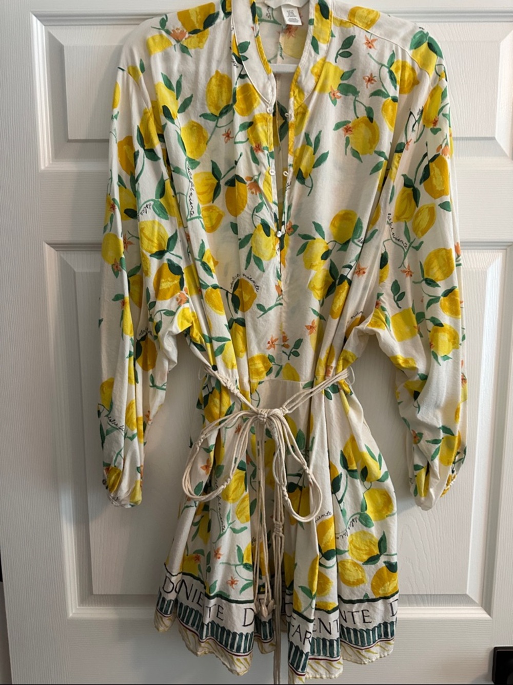 H&M Cream Long Sleeve Lemon Print Dress